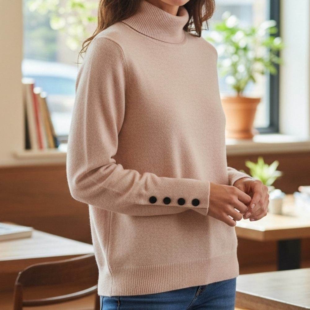 Moth Anthropologie Wool Blend Turtleneck Sweater XS Pink Button Cuff Knit - Picture 1 of 9